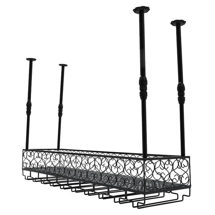 Suporturi bauturi, design modern, montare pe tavan, capacitate 20-30 pahare, negru, dimensiuni ajustabile pana la 33cm