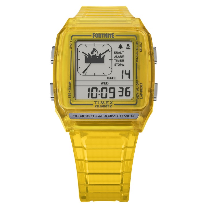 Ceas barbatesc Timex Q Fortnite TW2W96600, 35mm, galben, cu cronograf si alarma