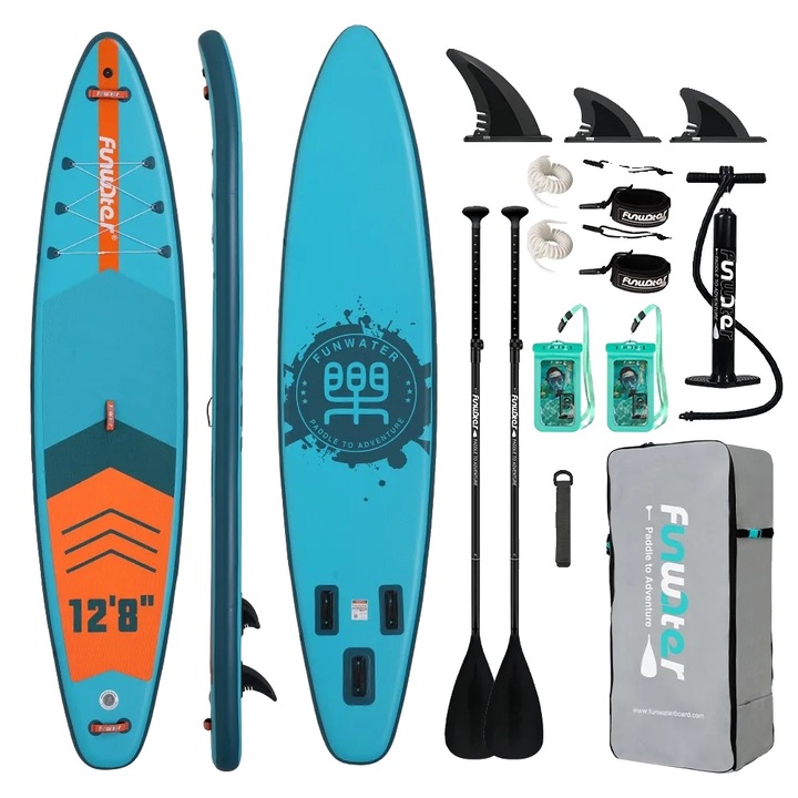 Placa de Stand Up Paddle, EVA antiderapant, sistem bungee intarit, 385x85x15cm, capacitate 230kg