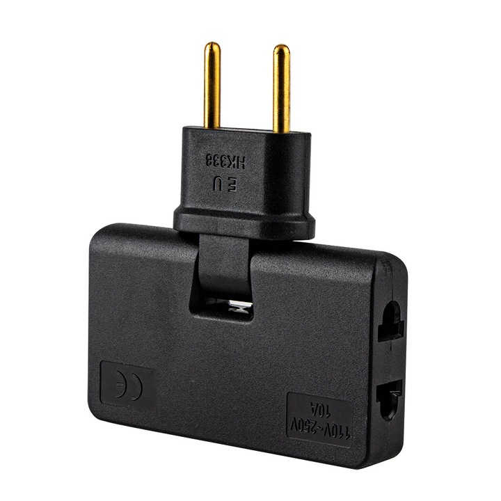 Adaptor priza SuooTci 3 iesiri rotativ 180 grade negru 8x4.8x1.5cm