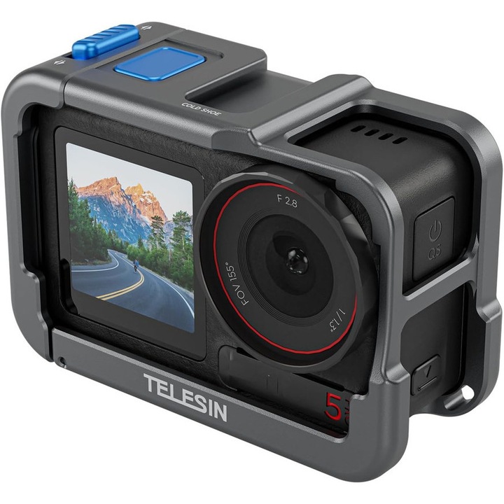 Camera metalica TELESIN DJI Osmo Action 5 Pro/4/3, design ultra-usor, Ultra-usor 54 g, compatibilitate cu filtre ND si CPL, montare 1/4", negru