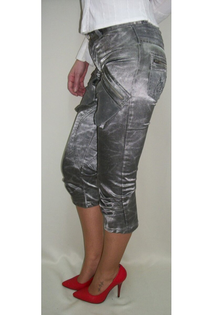 Pantalon chic, cu buzunare aplicate frontal,D&J Exclusive, Argintiu, 30