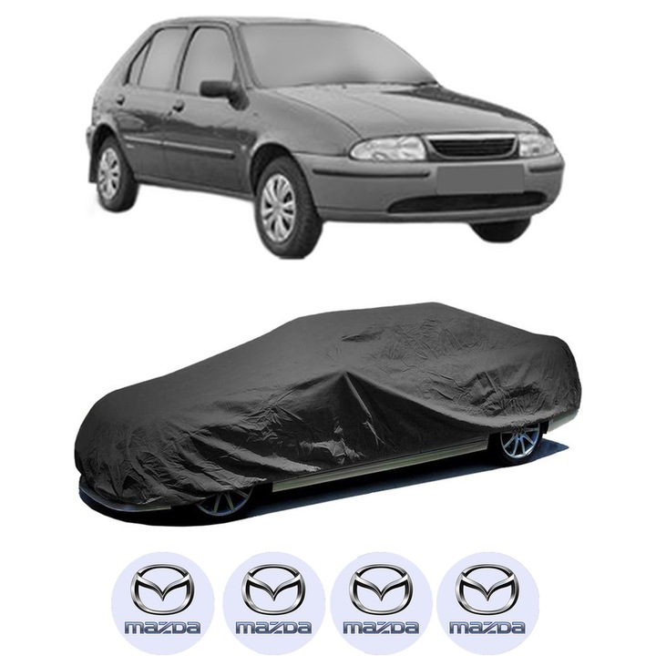 Husa tip prelata auto pentru MAZDA 121 III Hatchback Van (JASM, JBSM) din 1996-2002, Culoare Negru, material textil impermeabil, rezistanta la intemperii praf UV, CARPASSION Husa Protectie, 4 Stickere auto cu MAZDA
