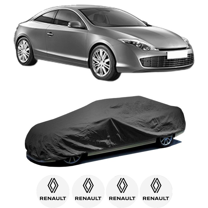 Husa tip prelata auto pentru RENAULT LAGUNA Coupe (DT0/1) din 2008-2015, Culoare Negru, material textil impermeabil, rezistanta la intemperii praf UV, CARPASSION Husa Protectie, 4 Stickere auto cu RENAULT