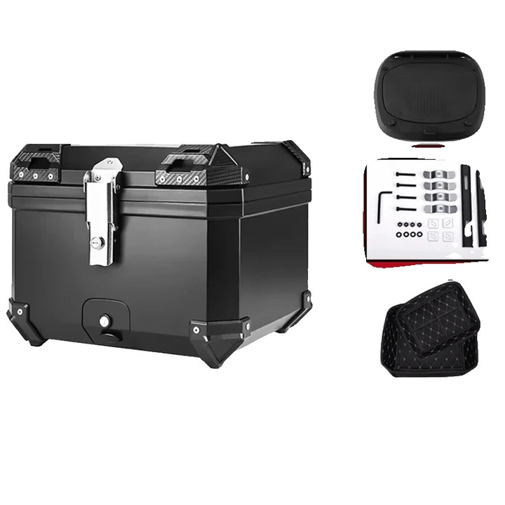 Cutie pentru motocicleta, 45L, capacitate mare, culoare neagra, sistem de inchidere antifurt