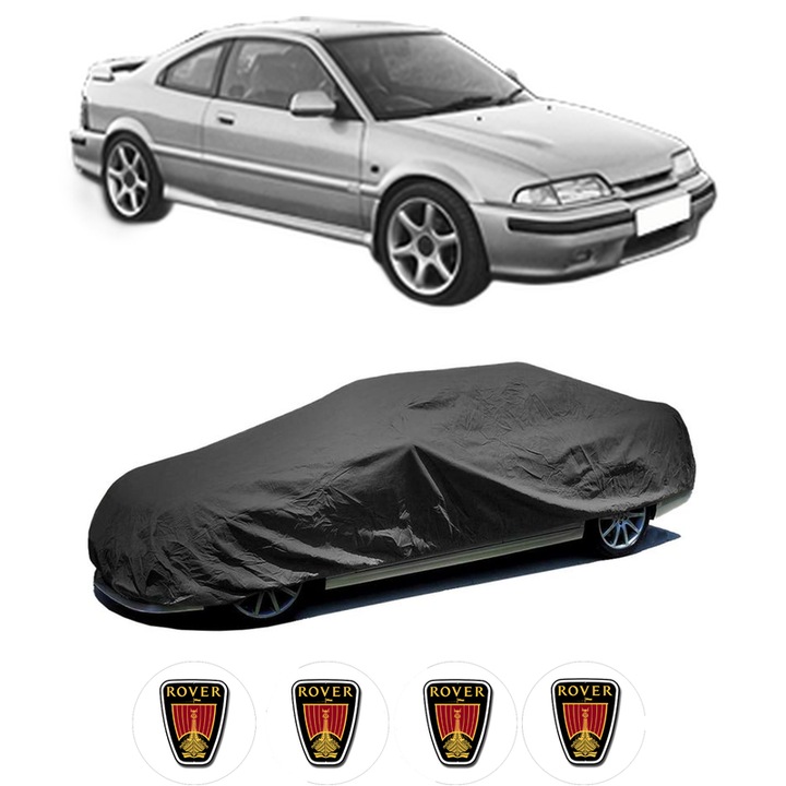 Husa tip prelata auto pentru ROVER 200 Coupe (XW) din 1992-1999, Culoare Negru, material textil impermeabil, rezistanta la intemperii praf UV, CARPASSION Husa Protectie, 4 Stickere auto cu ROVER