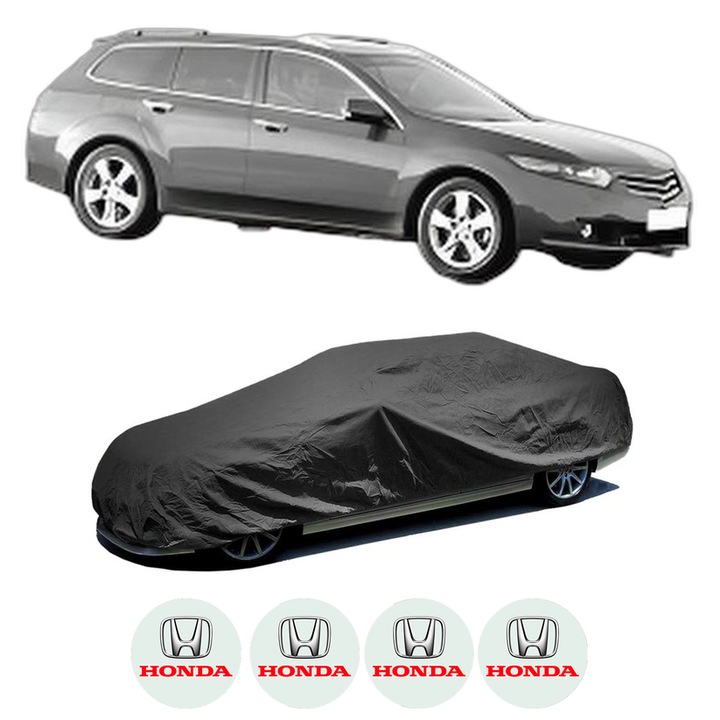 Husa tip prelata auto pentru HONDA ACCORD VIII Estate (CW) din 2008-2015, Culoare Negru, material textil impermeabil, rezistanta la intemperii praf UV, CARPASSION Husa Protectie, 4 Stickere auto cu HONDA