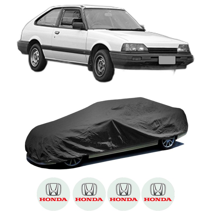 Husa tip prelata auto pentru HONDA ACCORD II Hatchback (AC, AD) din 1983-1985, Culoare Negru, material textil impermeabil, rezistanta la intemperii praf UV, CARPASSION Husa Protectie, 4 Stickere auto cu HONDA