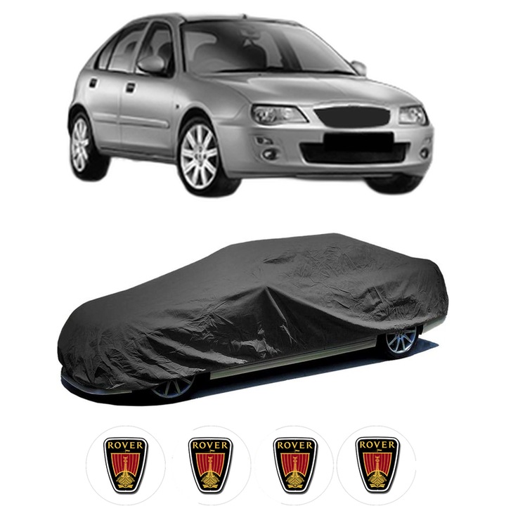 Husa tip prelata auto pentru ROVER 25 I Hatchback (RF) din 1999-2005, Culoare Negru, material textil impermeabil, rezistanta la intemperii praf UV, CARPASSION Husa Protectie, 4 Stickere auto cu ROVER