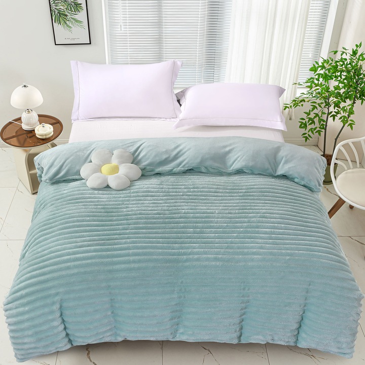 Patura Cocolino Reversibila pentru pat dublu NufJoy®, 200x230 cm, cu Dubla Intrebuintare Patura Pufoasa si Calduroasa/Husa de Pilota prevazuta cu fermoar, Bleu