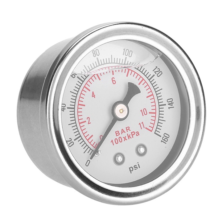 Regulator de presiune combustibil auto 0-160 psi/bar, manometru pentru umplerea cu lichid, contor de combustibil/ulei