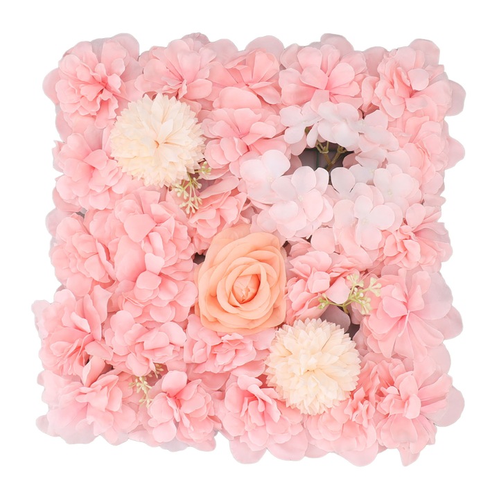Panou decorativ cu flori artificiale, flori de matase, roz, 38x38cm