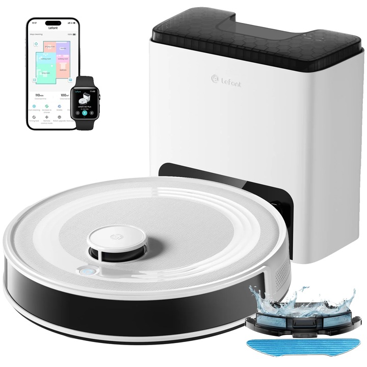 Aspirator robot cu mop M2 PLUS, 6000Pa, navigare laser, 140 minute autonomie, alb