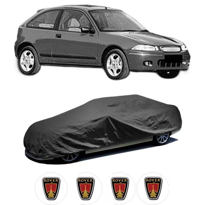 Husa tip prelata auto pentru ROVER 200 II Hatchback (XW) din 1989-1995, Culoare Negru, material textil impermeabil, rezistanta la intemperii praf UV, CARPASSION Husa Protectie, 4 Stickere auto cu ROVER