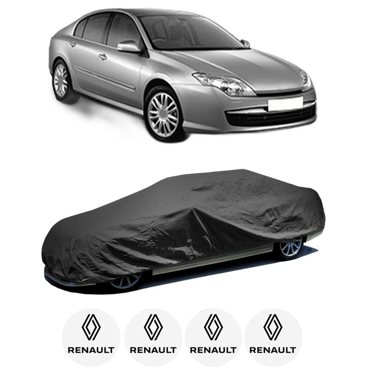 Husa tip prelata auto pentru RENAULT LAGUNA III (BT0/1) din 2007-2015, Culoare Negru, material textil impermeabil, rezistanta la intemperii praf UV, CARPASSION Husa Protectie, 4 Stickere auto cu RENAULT