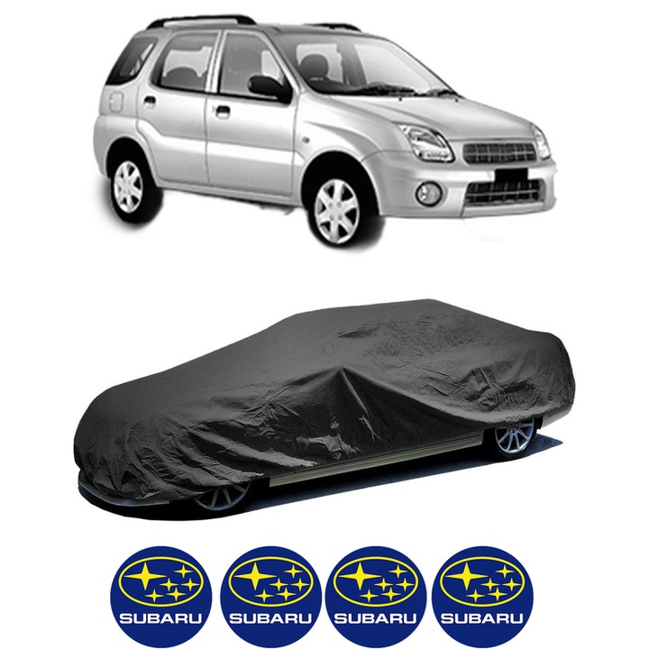 Husa tip prelata auto pentru SUBARU JUSTY III (G3X) din 2003, Culoare Negru, material textil impermeabil, rezistanta la intemperii praf UV, CARPASSION Husa Protectie, 4 Stickere auto cu SUBARU