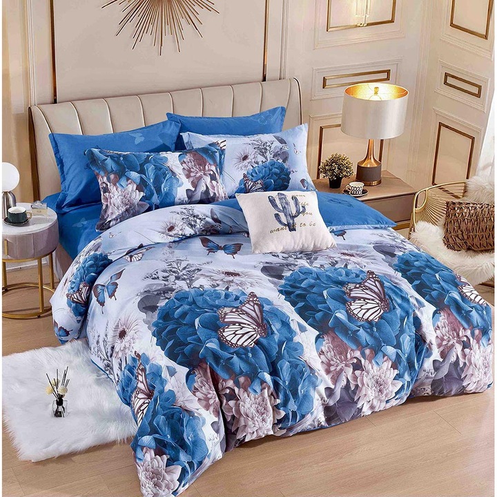 Комплект спално бельо за двойно легло, тип фин плат, 6 части