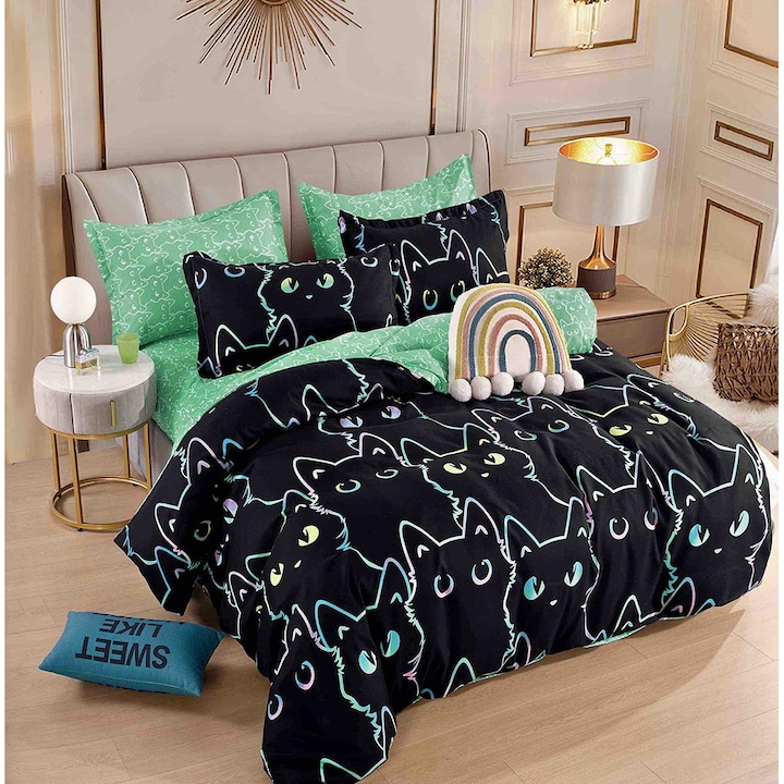 Lenjerie de Pat Dublu JOJO HOME, Cearceaf cu Elastic Finet, 6 piese, 180x200cm