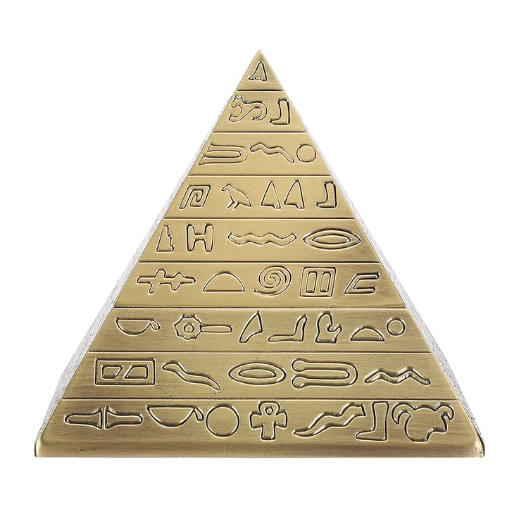 Fém hamutartó fedéllel, egyiptomi piramis forma, bronz, irodai dekoráció