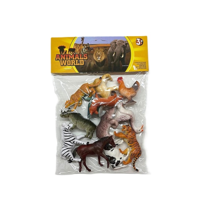 Set 12 figurine animale, 6 animale sălbatice și 6 animale domestice, 5-7 cm, multicolor