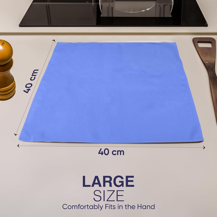 Lavete din microfibra, set de 10 bucati, 40x40cm, super absorbante, fara scame, multicolor