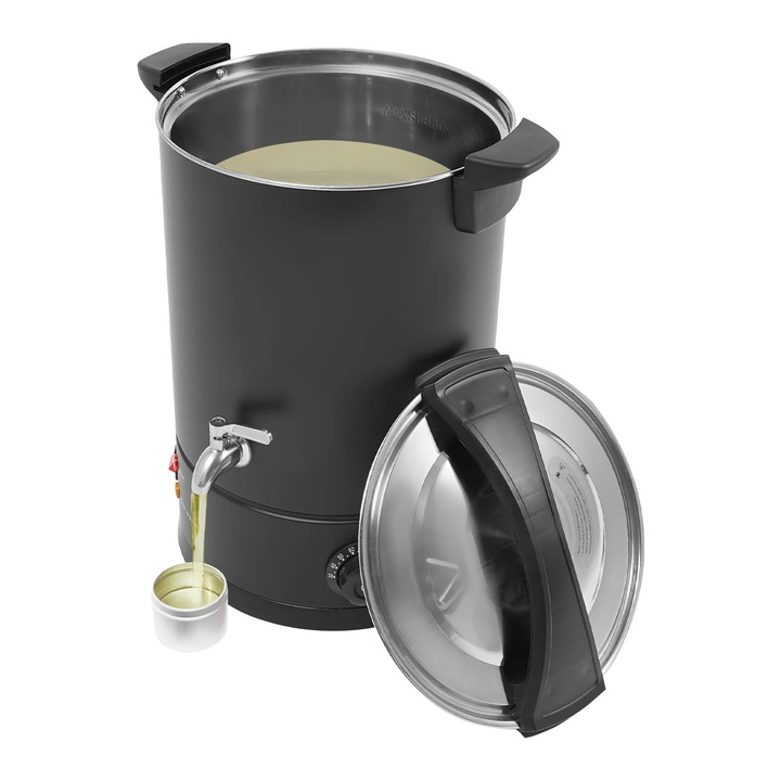 Topitor de ceara, Oala electrica pentru ceara, 12 L capacitate, 1800 W, otel inoxidabil SUS 304, termostat 30–110°C, 220–240 V, Negru