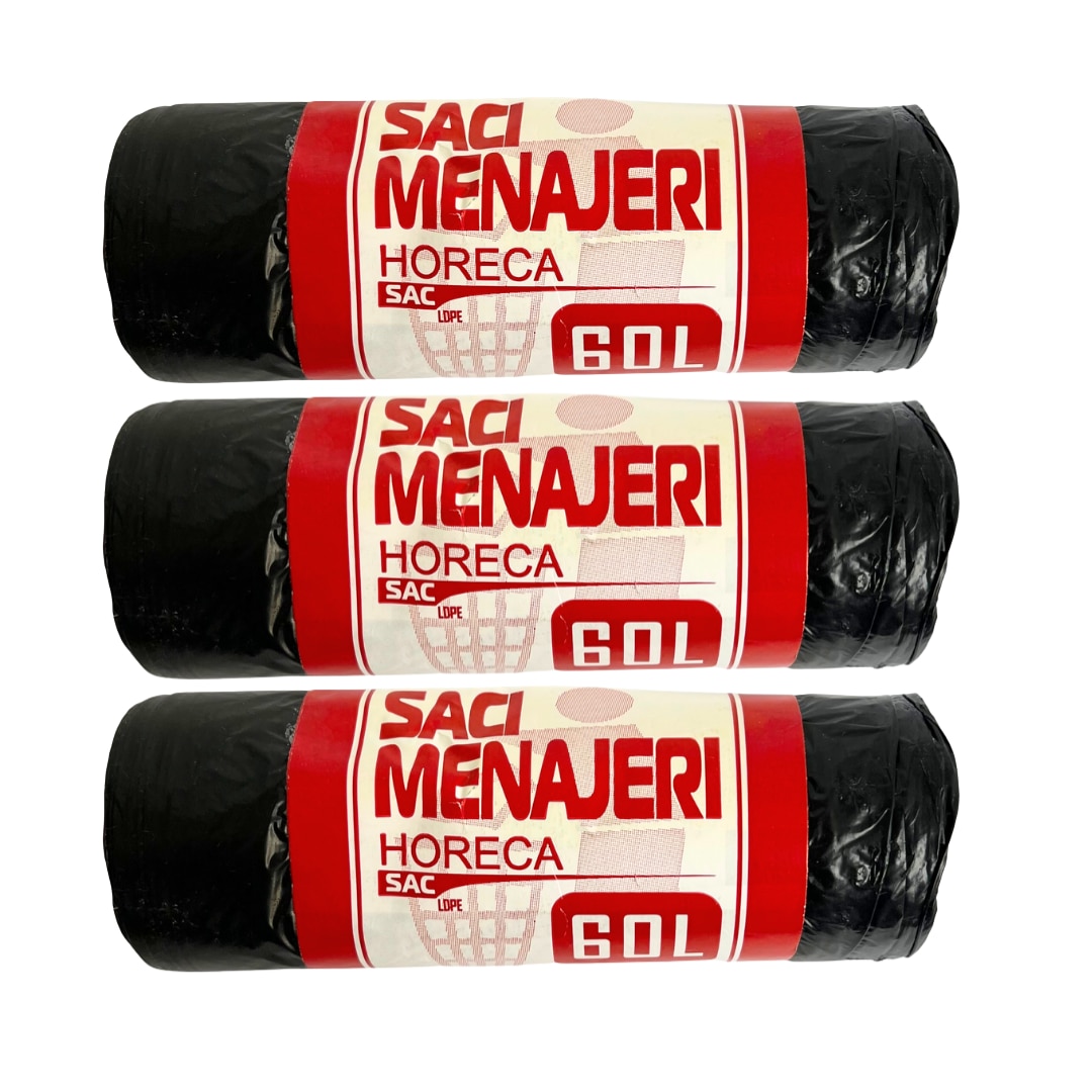 Set 3x Saci Menajeri LyoBest 60L, Rezistenti, Negru