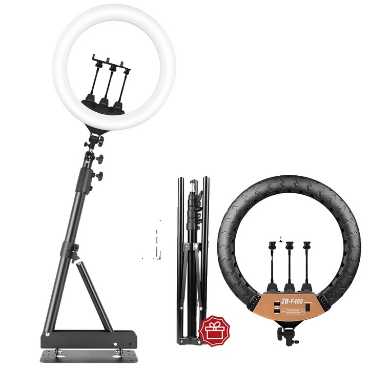 Kit ring light, ajustare temperatura de culoare, telecomanda wireless, 3000K-6500K, design compact