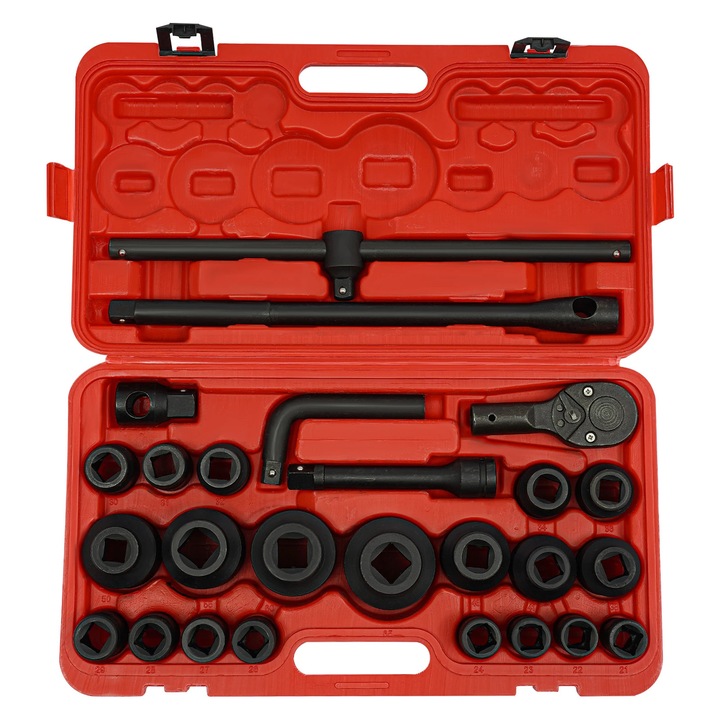 Set tubulare impact, antrenor patrat 1, 9 cm si 2, 54 cm, 26 piese, otel carbon 45