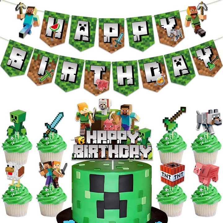Set decorativ petrecere, My World, steag "Happy Birthday", Pixel Wars