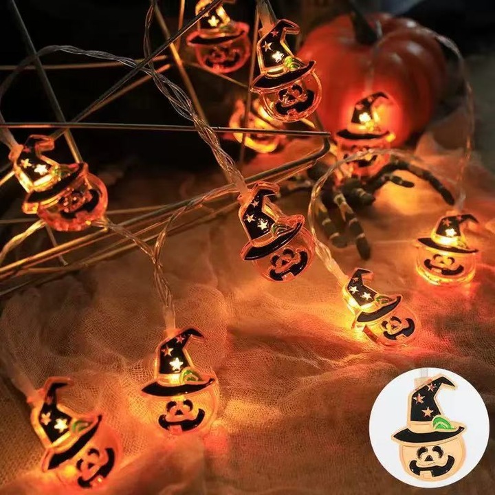 LED-füzér Halloween-re, tökös fényfüzér, 3m, 20 LED, meleg fehér