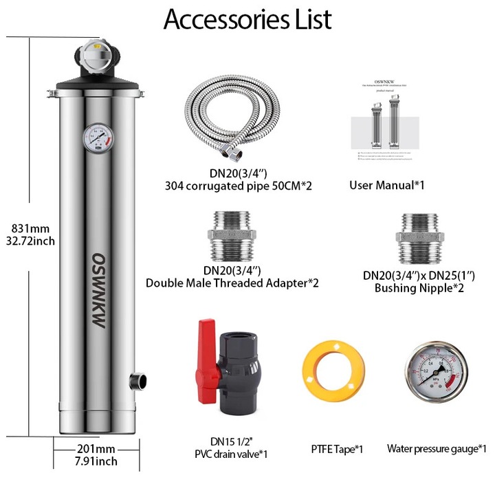 Filtru de apa pentru intreaga casa, FCL6000L, sistem avansat de filtrare, debit mare, otel inoxidabil, 6000 litri/ora
