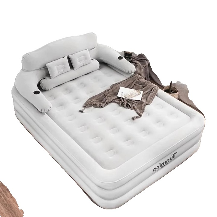 Къмпинг матрак с вградена помпа, удобен за 2 души, сив, 203x152x48см