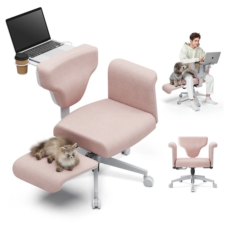 Freedom-X-FB, ergonomikus irodai szék, többfunkciós háttámla 90–117°, 8 fokozatban állítható karfák, állítható magasságú és forgatható, laptoptálca és pohártartó, rózsaszín