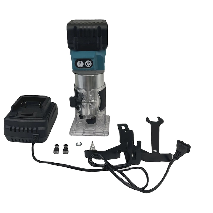Masina de frezat electrica fara fir, viteza ajustabila, multiple dimensiuni de prindere, accesorii incluse