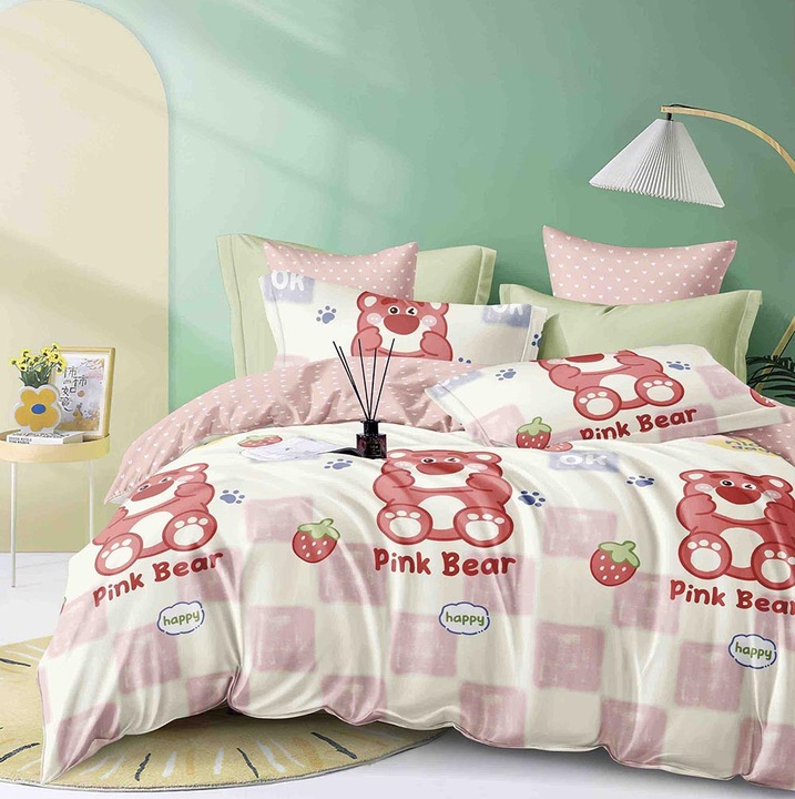 Комплект спално бельо за двойно легло, чаршаф с ластик тип фин, 6 части