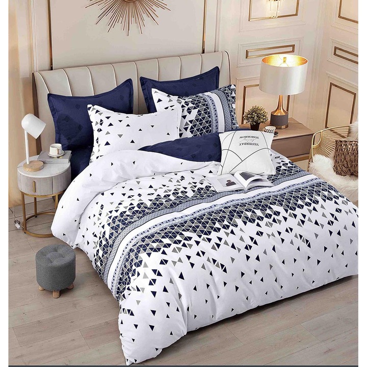 Комплект спално бельо за двойно легло, чаршаф с ластик, 6 части