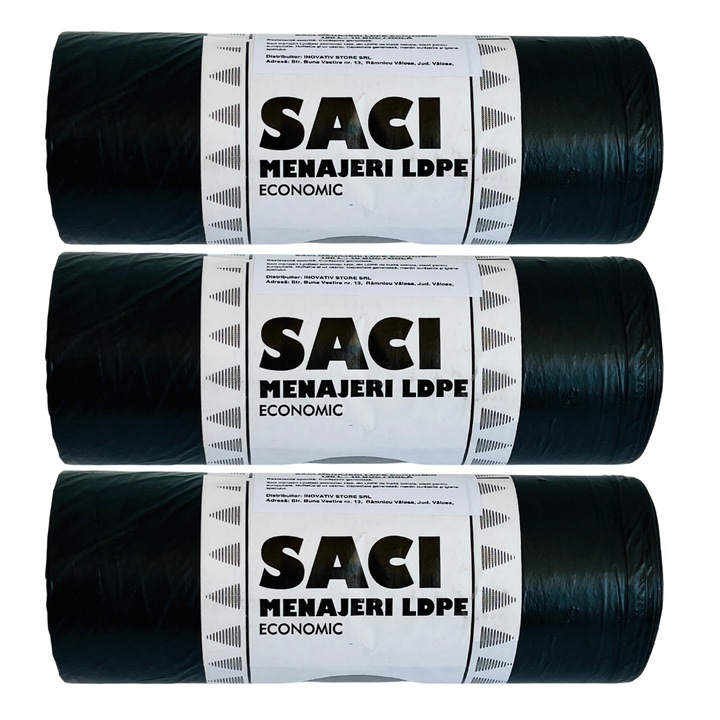 3x LDPE szemeteszsák, ellenálló, gazdaságos, fekete, 120 L kapacitás, 10 db/tekercs