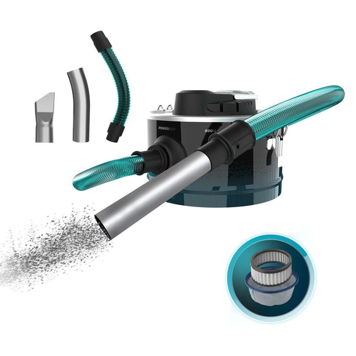 Aspirator Compact Pentru Cenusa Cecotec Conga Ash 2000 Home 10L, Putere 800W, Putere De Aspirare 14Kpa, Furtun Metalic, Filtru Metalic, Duza De 38Mm