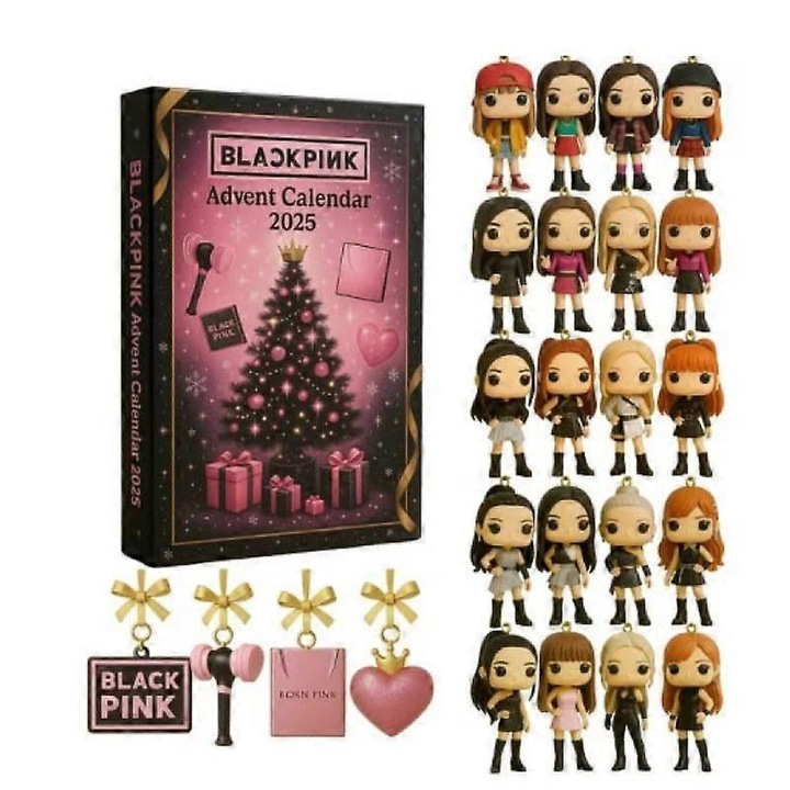 BLACKPINK 2025 Adventi naptár, 24 meglepetés doboz, rózsaszín és fekete, gyűjtői készlet
