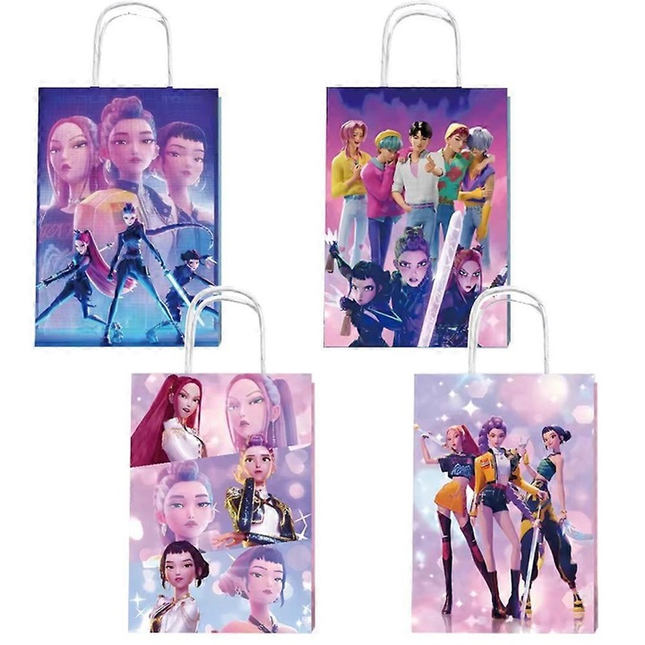 Комплект аксесоари за парти Demon Hunters, 12 хартиени торбички, за деца, многоцветни