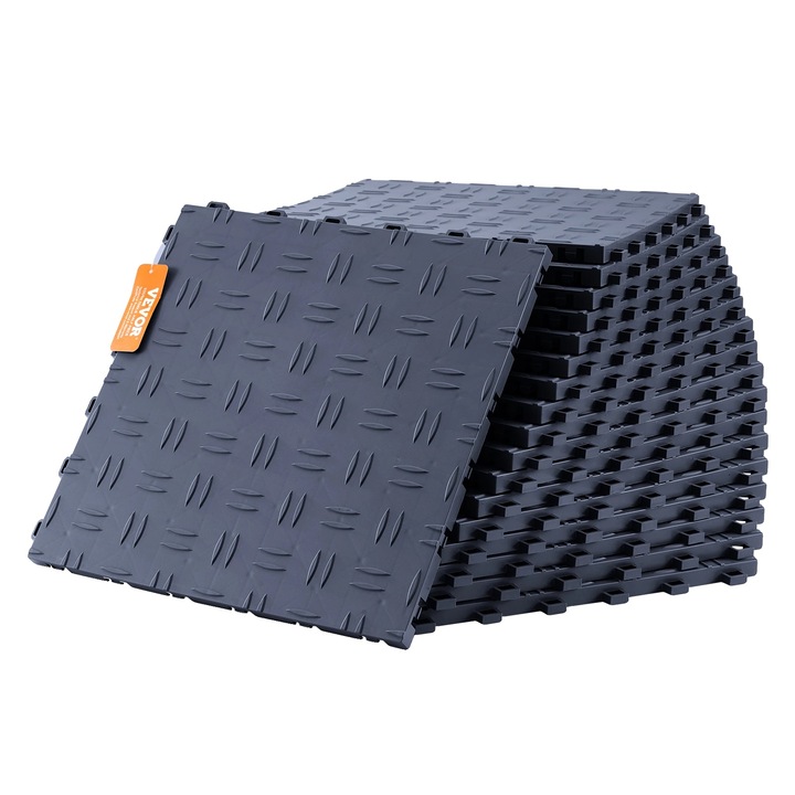 Set Placi de pardoseala pentru garaj, Polipropilena, design interconectat, capacitate mare de incarcare, gri, 12x12 inch, 25 mp