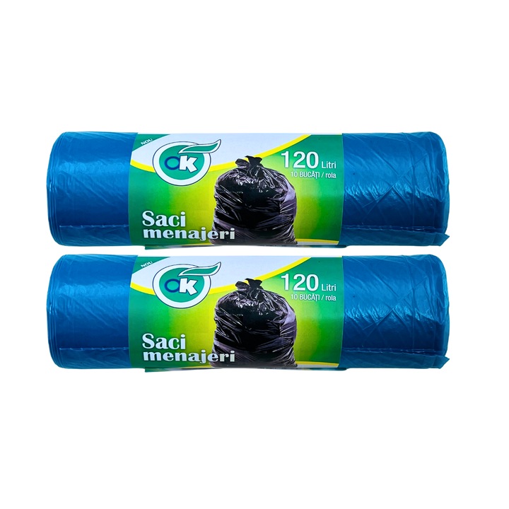 20 db szemeteszsák / szemeteszsák készlet, 120L űrtartalom, 70x110 cm, 2x 10 db/tekercs, kék