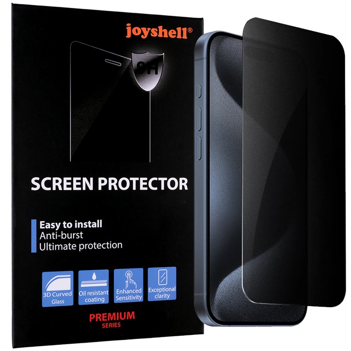 Folie protectie pentru iPhone 17 Pro Max, Joyshell, Sticla Profesionala Ecran 3D, Full Cover, Full Glue, Model Privacy, Anti Zgarieturi, Anti Socuri, Ultra Rezistenta