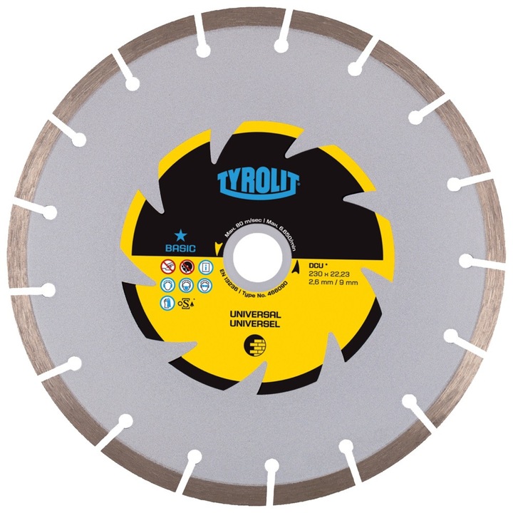 Disc Diamantat taiere UNIVERSALA de 230X2,6 TYROLIT BASIC cu coroana continua