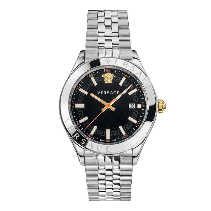 Ceas barbatesc Versace HELLENIUM 3H, bratara din otel inoxidabil, rezistent la apa 5 atm, cristal de safir, argintiu