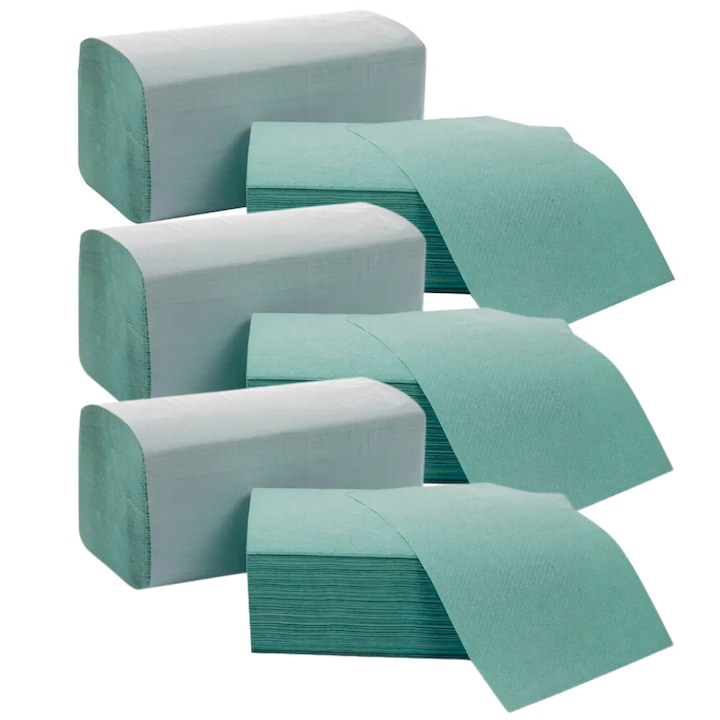 Set 3x Prosoape pliate verzi LyoBest V-fold 1 strat, 21x25cm, 200 buc/pachet