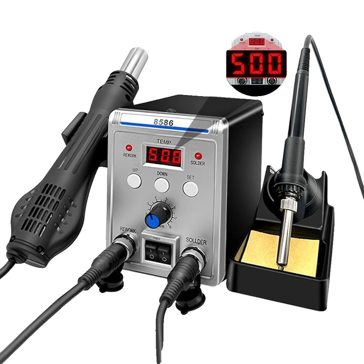 Станция за запояване, дигитална, двойна функционалност, 220V, пълен комплект инструменти