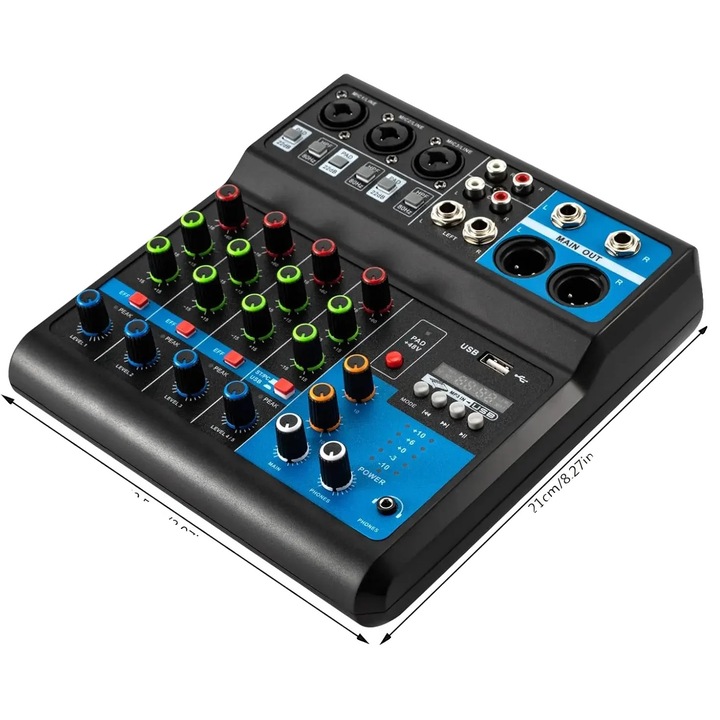 Mixer audio, 5 canale, conectivitate Bluetooth, negru