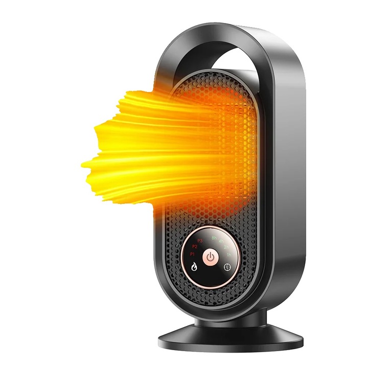 Elektromos hősugárzó, PTC kerámia, érintésvezérlés, fekete, kompakt méretek